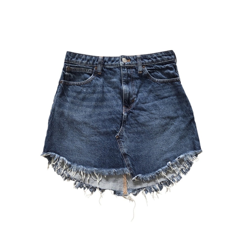 Free People Bailey Denim Mini Skirt 27 Blue 100% Cotton Edgy raw-edge Frayed